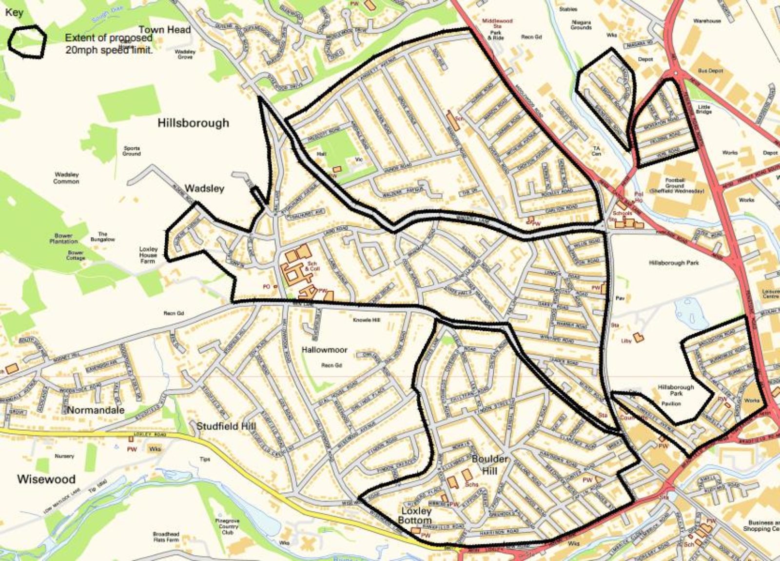 Map of Hillsborough 20mph zones