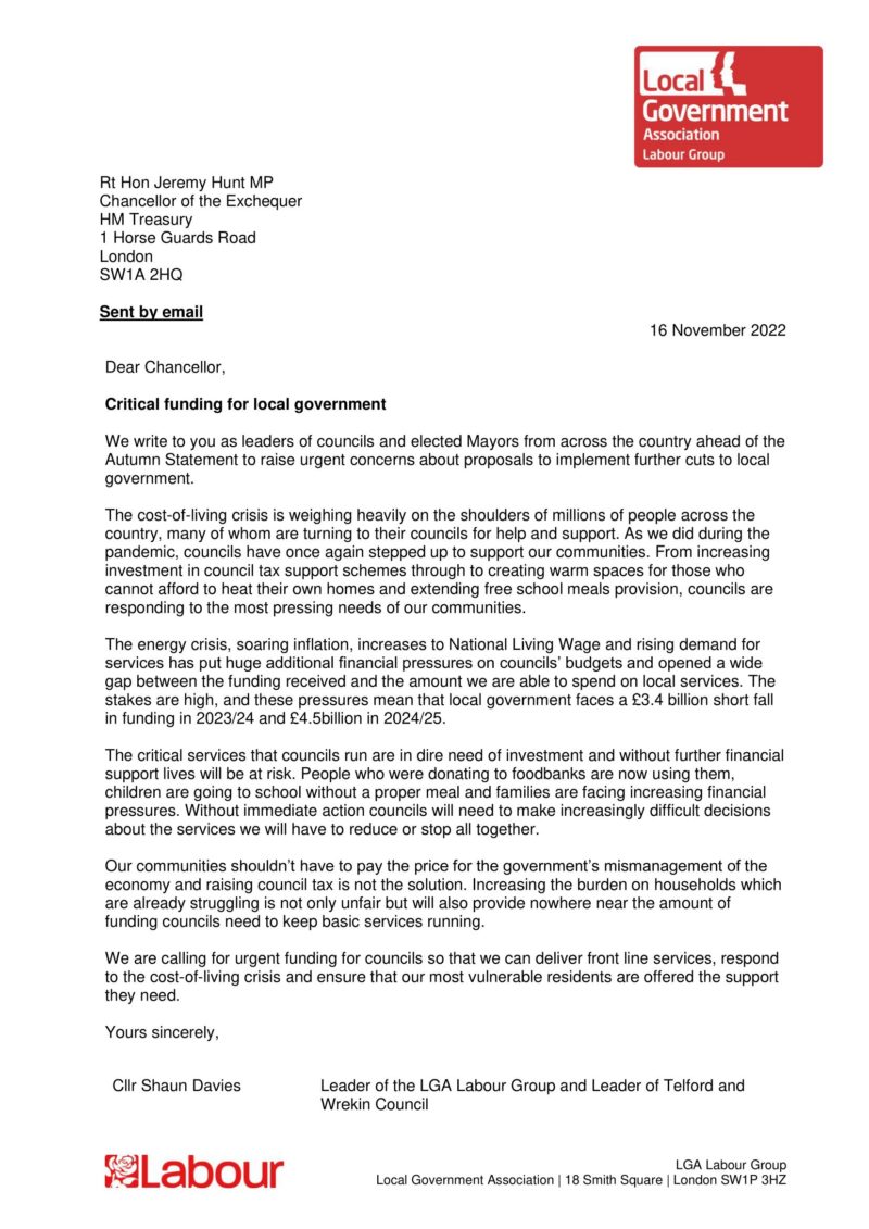 Letter from Labour Leaders to Chancellor