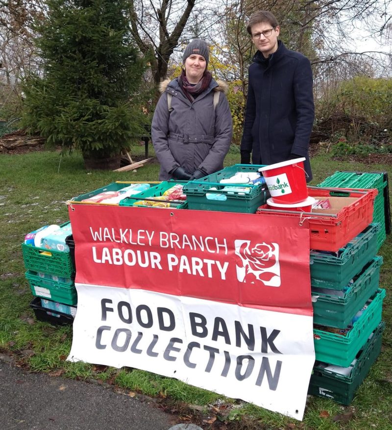 Cllr Tom Hunt and Laura McClean Labour candidate for Walkley - food bank collection